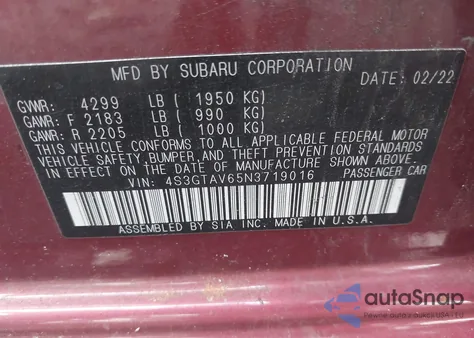 2022 Subaru Impreza Premium 5-Door из США, поврежденный, VIN 4S3GTAV65N3719016